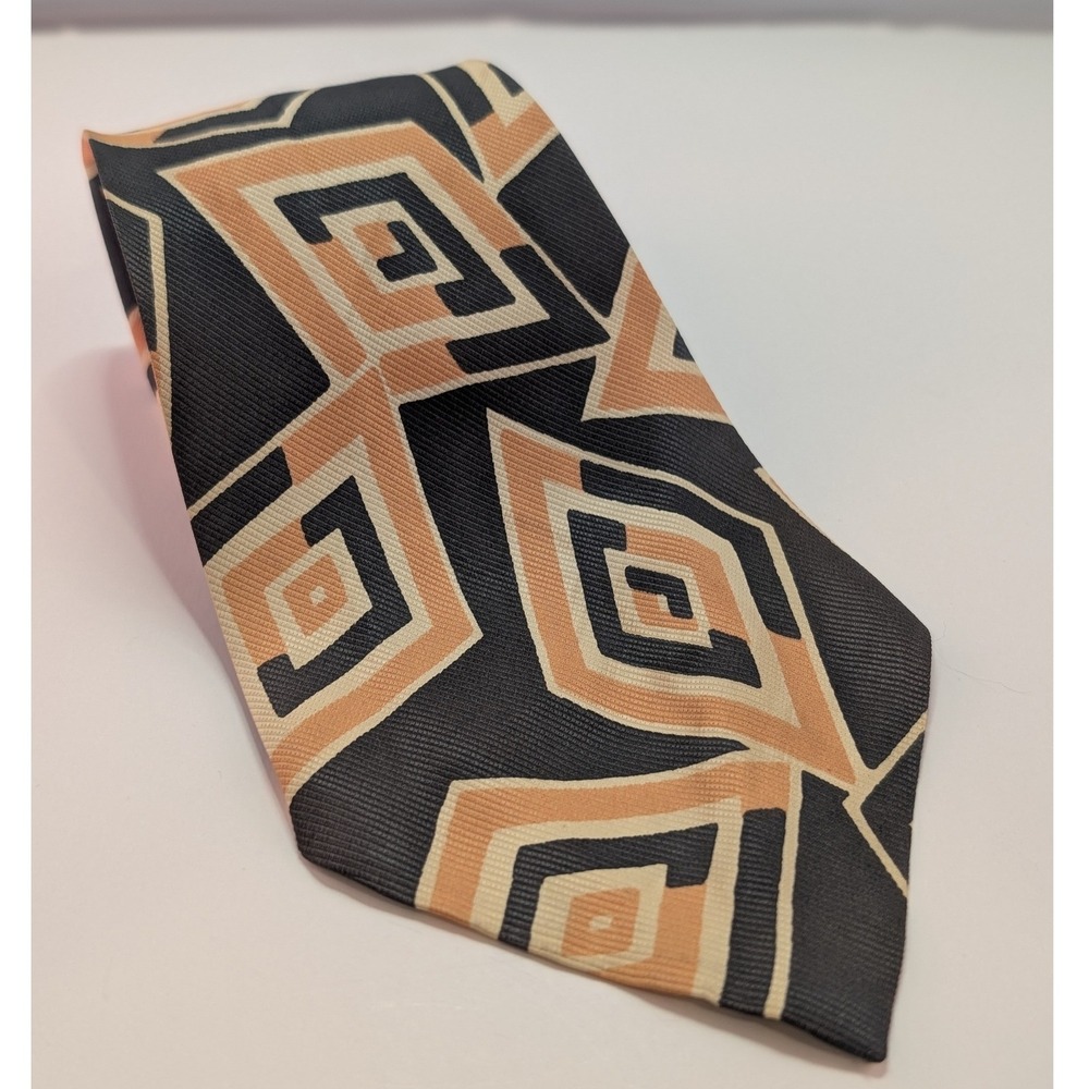 Vintage Wilson Bros Duratwill Rayon Tie Geometric Diamond Dark Green Tan Raxon